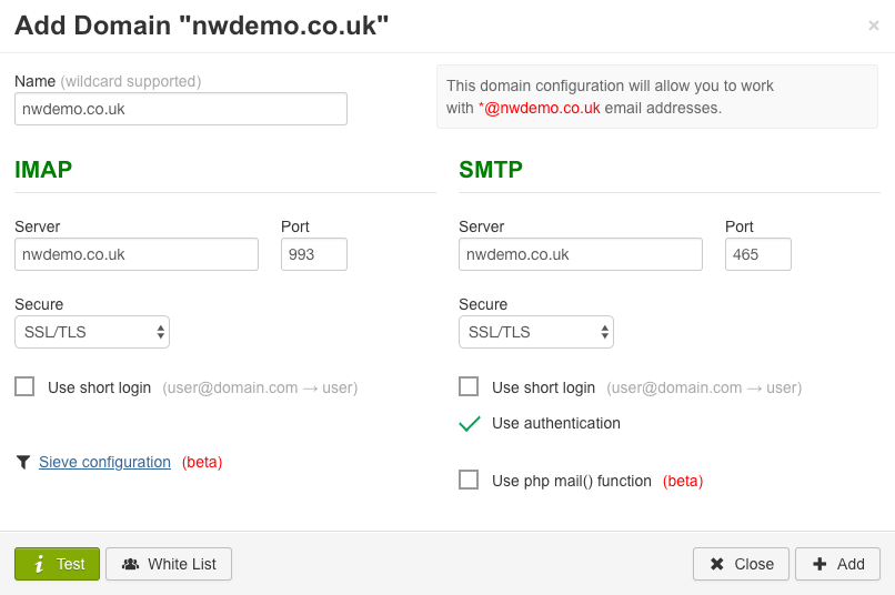 RainLoop Add Domain