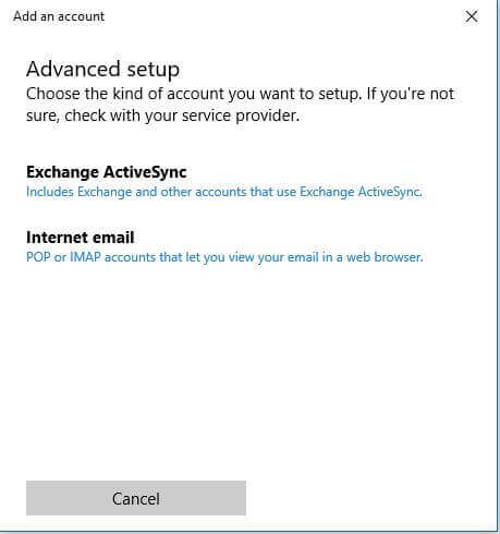 Add an Account - Advanced Setup - Internet email