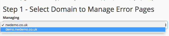 Select Domain to Manage Error Pages