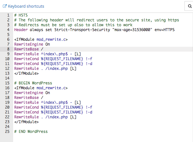 At the top of the code, add the HSTS code 