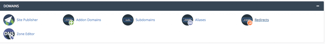 Select 'Redirects' under the heading 'Domains'