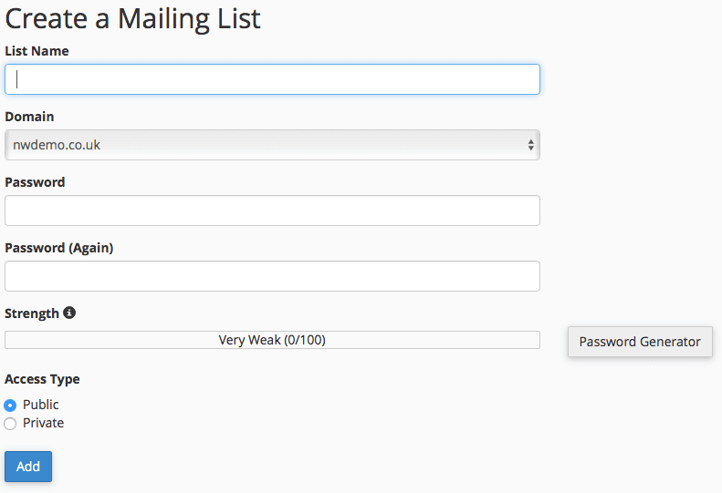 Fill in the form accordingly for your mailing list