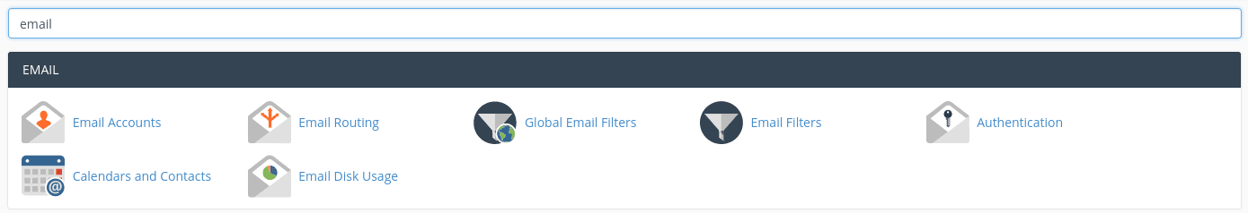 cPanel search for Email