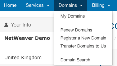 domain menu