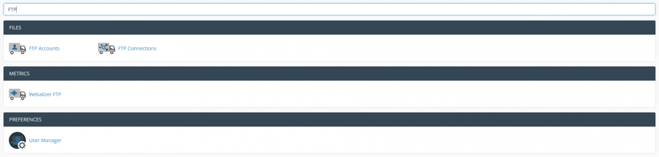 cPanel Search for FTP