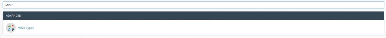 cPanel search for MIME Types