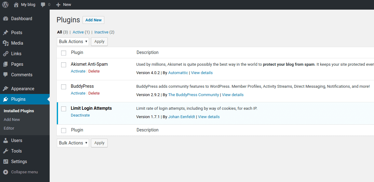 WordPress List of Installed Plugins