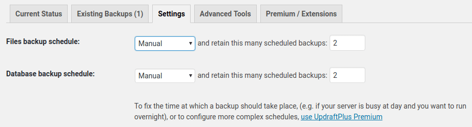 Schedule Backups in Settings