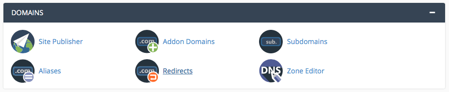 cPanel domains menu